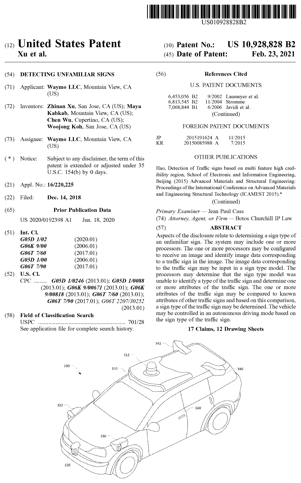US Patent 10,928,828 Cover Sheet
